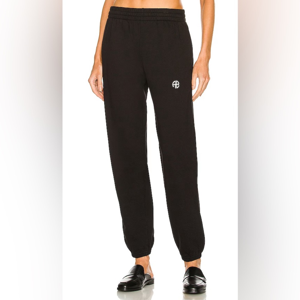 Anine Bing Black Track Pants with White Logo